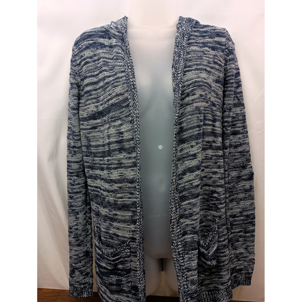 Arizona Jean Co Womens Blue Space Dye Hooded Open Front Cardigan Sweater Medium